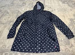 Joules Polka Dot Right As Rain Waterproof Raincoat Navy Blue polka dot hood  sz 4