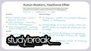 The changing of behaviour due to an awareness of being observed. Human Relations Hawthorne Effekt Organisation Youtube