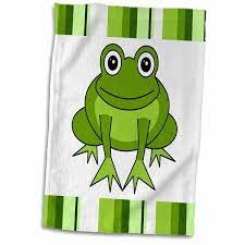 Cute Happy Frog With Stripes Towel In 2021 Striped Towels Frog Decor Symple Stuff