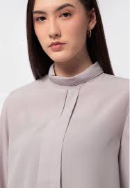 The executive High Neck Long Sleeve Blouse, Fesyen Wanita, Pakaian Wanita,  Atasan di Carousell