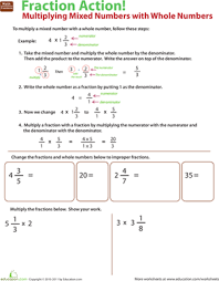Solve these fraction multiplication problems about a trip to the craft store. Multiply Mixed Numbers With Whole Numbers Worksheet Education Com