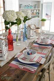 A fresh and modern patriotic table setting with items from the dollar store and a quick and easy diy for eclectic style. Simple 4th Of July Table Decorating Ideas Fox Hollow Cottage
