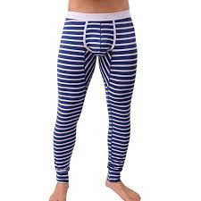 Mens Thermal Underwear Striped Breathe Patchwork Cotton Legging Low Rise Long Johns Pant For Winter Traveling
