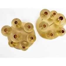 Vintage Gold Metal Pillar Candle Holders (2) Accents