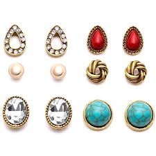 Gold Plated Gemstone Multi Shape Stud Earrings Set 3 67 Liked On Polyvore Featuring Jewelry Earrings Stu Gemstone Stud Earrings Gemstones Gemstone Studs