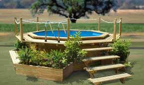 Decoration Enchanting Above Ground Swimming Pool Design With Ergonomic Desk Lounge Chairs Above Ground Pool Landscaping Backyard Pool Round Above Ground Pool