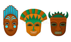 Guisa Africana O Máscara Como Conjunto De Vectores Tribales De Atributos  Ilustración del Vector