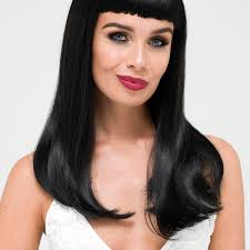 Long Black Wig With Straight Hair And A Short, Straight Fringe: Maxine