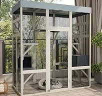 Seizeen Catio Cat House for Outdoor Indoor, Wooden Cat Enclosure with  Resting Box, Platforms , 3-Tier Cat Cage Kitty House for Small Animal, ...