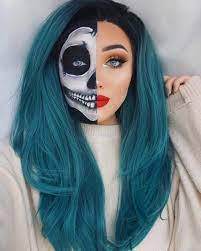 Half Skull Makeup Keep Going On Our Rundown Of Halloween Outfits Is This Half Skull Cosmeti Halloween Makeup Sugar Skull Halloween Hair Easy Halloween Costumes