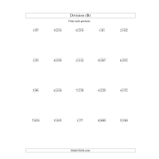 Division Worksheet Long Division One Digit Divisor And A Two Digit Quotient With No Remainder B Long Division Division Practice Practices Worksheets