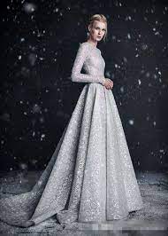 Paolo Sebastian 2018 Silver Lace Wedding Dresses With Pocket High Neck Long Sleeve Muslim Dubai Arabic Princes Gowns Wedding Dress Outfit Wedding Dress Couture