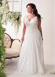 Buy Discount Elegant Chiffon V Neck Neckline A Line Plus Size Wedding Dresses With Lace Appliq Wedding Dress Chiffon Applique Wedding Dress Ivory Wedding Dress