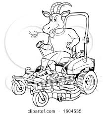 Color in this picture of lawn mower and share it with others today! Clipart Of A Cartoon Black And White Goat On A Zero Turn Lawn Mower Royalty Free Vector Illustration By Lafftoon 1604535