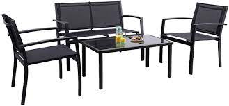 Looking for outdoor furniture for your patio or deck cosmo outdoor textilene dining chair with teak arm charcoal/ black. Amazon Com Flamaker 4 Pieces Patio Furniture Outdoor Furniture Outdoor Patio Furniture Set Textilene Bistro Set Modern Conversation Set Black Bistro Set With Loveseat Tea Table For Home Lawn And Balcony Black Garden