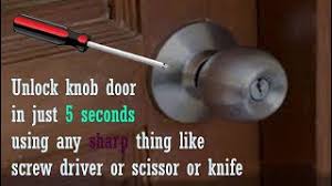 Anyone who has installed a bedroom door lock may have noticed a short steel rod with a flat tip at one end. How To Open Locked Door Without Key Knob Lock Door Unlock Youtube