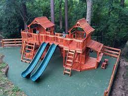 Redwood Playset Bridged To Wooden Swing Set 1000 Arena Bermain Mainan Ide
