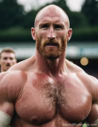 rugby player gareth thomas looking hairy with big swole muscles that are  sweaty from playing rugby Prompts