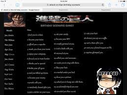 Attack on titan birthday scenario game anime amino. My Public Diary Anime Birthday Game Anime Attack On Titan Wattpad