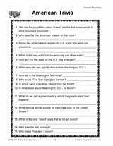 What is the name of a place you go to see a lot of animals? American Trivia Printable 5th 8th Grade Teachervision