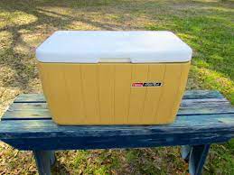 Vintage Bright Yellow Coleman Cooler Camping Ice Chest Etsy Camping Ice Chest Yellow Picnic Ice Chest