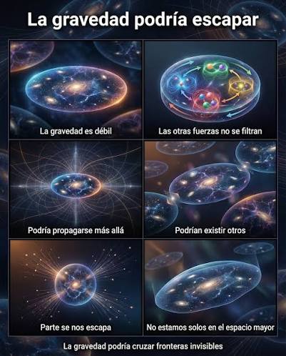 La gravedad es extraordinariamente débil comparada con otras fuerzas  fundamentales. Una posible explicación es radical: no está completamente  confinada a nuestro universo. En teorías de branas y dimensiones extra, las  fuerzas electromagnéticas