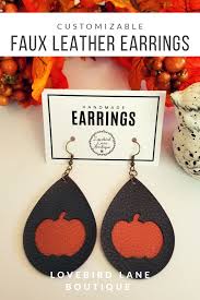 Customizable Halloween Pumpkin Teardrop Faux Leather Earrings Leather Earrings Homemade Earrings Cricut Crafts