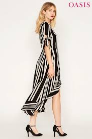 Buy Oasis Black Stripe Wrap Midi Dress מנקסט ישראל