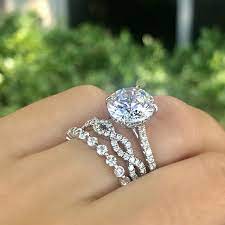 C Gonshor Round Diamond Engagement Ring Paired With Stackable Wedding Bands Round Diamond Engagement Rings Stackable Wedding Bands Stackable Engagement Ring