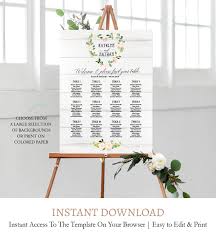Rustic Wood Wedding Seating Chart Printable Editable Guest Name F2