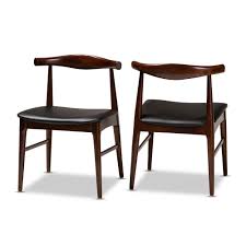 Baxton Studio Eira Mid Century Modern Black Faux Leather Upholstered Walnut Finished Wood Dining C Solid Wood Dining Chairs Dining Chairs Leather Dining Chairs