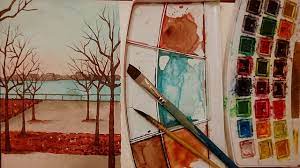 تعليم الرسم شرح كيف ترسم سكتش منظر طبيعي بسيط بالالوان المائية رسم منظر الوان مائيه سكتش art painting drawings