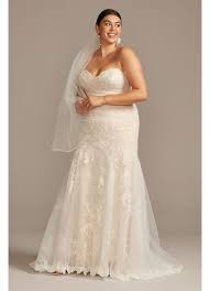 Maggie sottero couture new wedding dress bridal gown corset lace up 8 champagn. Layered Lace Plus Size Mermaid Wedding Dress David S Bridal