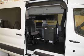 The New Ford Transit Mid Roof Van Provides Lots Of Space To Customize A Mobile Office To Fit Your Needs Very Ro Ergonomic Solutions Mobile Office Mini Office