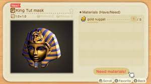 As reported by instagram user yuecrossing, you can only craft the king tut mask after you collect a gold nugget. King Tut Mask Tripping How To Get Animal Crossing Acnh Gamewith