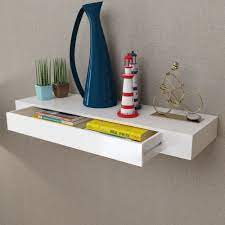 Floating Drawer Shelf Concealed Storage White Mdf Bookshelf 48 80cm Wall Decor Floating Shelf With Drawer Floating Shelves Diy White Floating Shelves