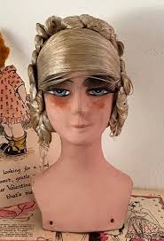 Vintage French Boudoir Doll Head Marked DPG Poupee De Salon Bed Doll Head  Art Deco Flapper With Wig