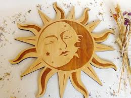 Sun And Moon Decor Moon Face Wood Sun Face Wooden Sun And Etsy In 2021 Moon Wall Art Moon Decor Sun Wall Decor