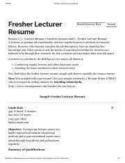 Fresher lecturer sample cv for lecturer position in university pdf. 307161864 Fresher Lecturer Resume Sample Fresher Lecturer Resume Sample Fresher Lecturer Resume Search Resume Here Search Resume Teachers Course Hero