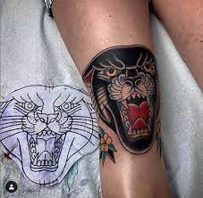 Panther Head Knee Tattoo Traditional Tattoo Sleeve Traditional Panther Tattoo