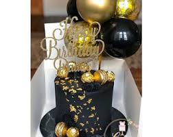 Black And Gold Balloon Cake Topper Confetti Balloon Cake Topper 5 Mini Bunting Arch Garland Etsy In 2020 Black And Gold Birthday Cake Balloon Cake Gold Birthday Cake