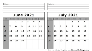 June July 2021 Calendar In 2020 2020 Calendar Template Calendar Template Calendar Printables
