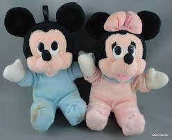Disney Baby Mickey Minnie Mouse Squeaker Rattle Soft Doll Plush Toy Romper Vtg Baby Mickey Minnie Soft Dolls