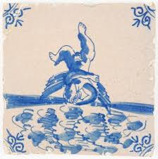 Antique Delft Tile With Icarus Falling In The Icarian Sea Greek Mythology 17th Century In 2020 Delft Tiles Delft Line Art Drawings