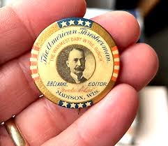 American Thresherman Pinback Button BB Clarke Uncle Silas Madison WI  Bastian
