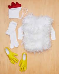 Make a chicken costume by putting together a. A Last Minute Feather Costume Idea For Halloween Feather Boas Ostrich Plumes Peacock Feathers