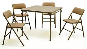 Both the table and chairs have padded vinyl surfaces. 5 Piece Card Table Amp Chair Set Folding Tan Metallic Sturdy Table Strong Chairs With Durable Vinyl Upholstery Portable Convenient Small Space Furniture New Buy Online In Cayman Islands At Cayman Desertcart Com Productid 33662264