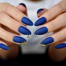 Here we have a stunning example. Ring Almond Nails Medium Dark Blue Nail Gold Perforation Decoration Nails Pre Designed Artificial False Tips False Nails Aliexpress