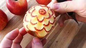 How To Make Apple Flower Fruit Carving Garnish Apple Art Party Garnishing Youtube Fruit Carving Apple Art Apple Flowers