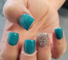 Acrylic Black And Teal Nails Short Square Turquoise Acrylic Nails With Silver Glitter Accent Nail Acrylic Nail Designs Glitter Turquoise Acrylic Nails Teal Acrylic Nails